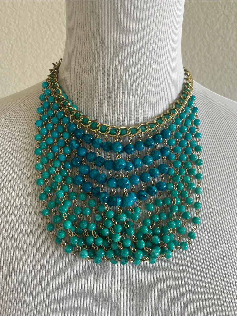 Gold Chain Layered Turquoise Beaded Statement Necklace